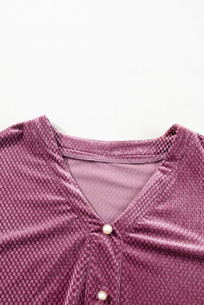 Plus Size Textured Velvet Buttoned Tiered Dress