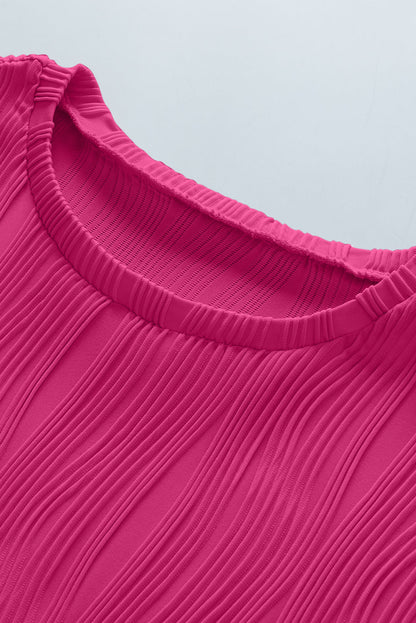 Plus Size Solid Wavy Textured Short Sleeve Tee