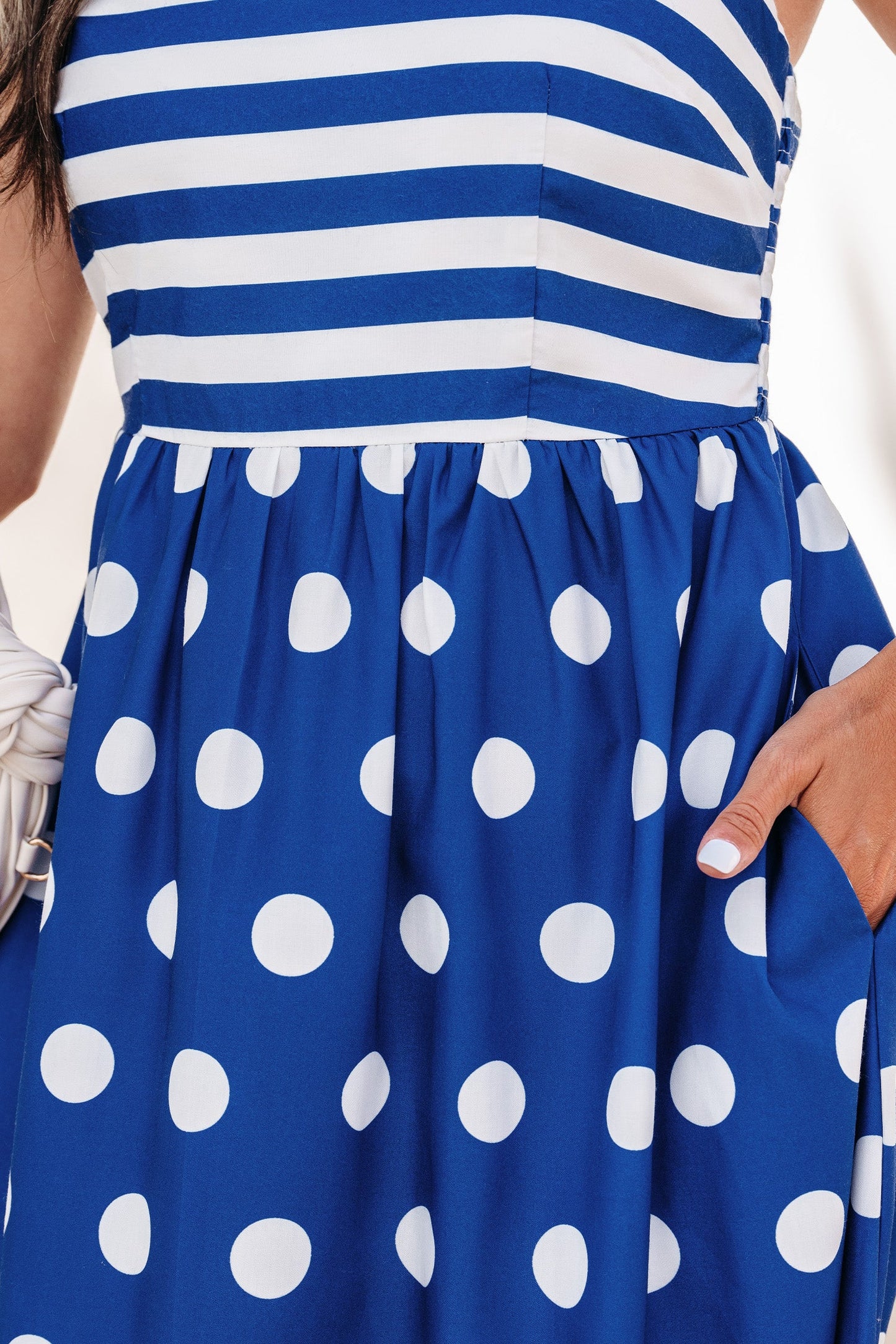 Stripe Polka Dot Patchwork High Waist Maxi Dress