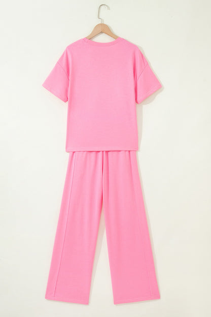 Solid Color Oversize Tee & Wide Leg Pants Set