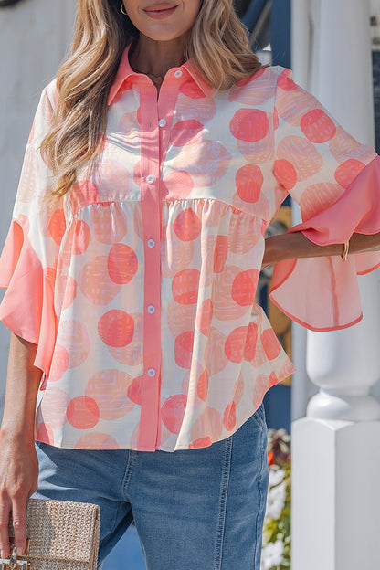 Polka Dot Ruffle Short Sleeve Babydoll Shirt
