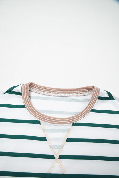 Stripe Patchwork Drop Shoulder Round Neck Sweatshirt