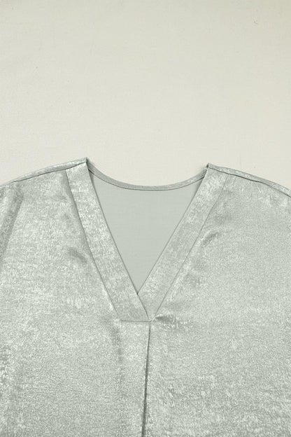 Metallic V-Neck Short Sleeve Mini Dress