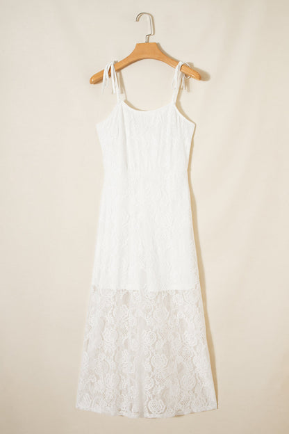 Floral Lace Tie Spaghetti Straps Maxi Dress