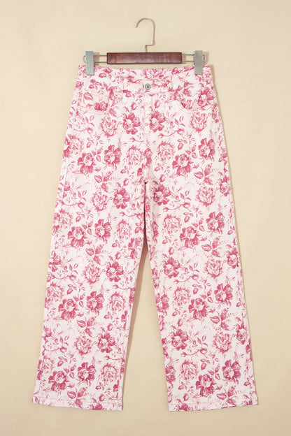 Floral Denim High Waist Pants