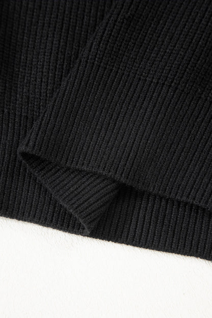 Ribbon Knot Backless Drop Shoulder Ribbed Sweater