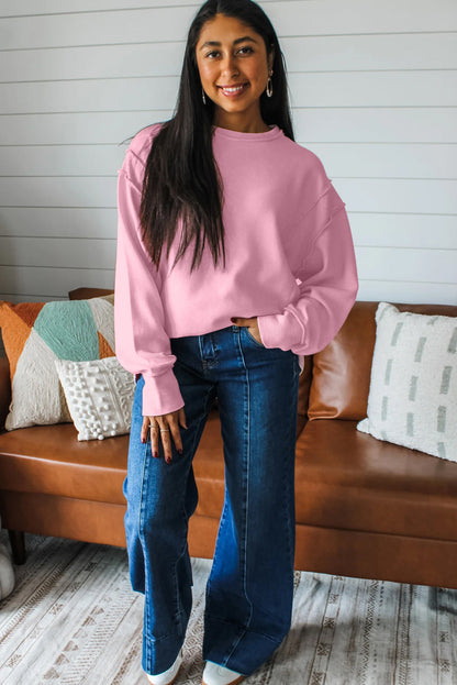 Ribbed Exposed Seam Drop Shoulder Pullover