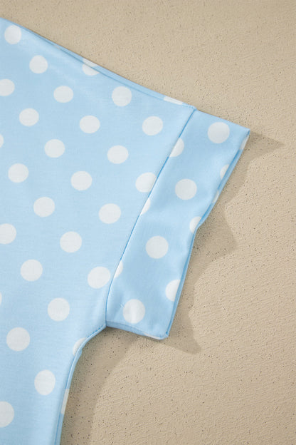 Polka Dot Colorblock Mock Neck & Shorts Set