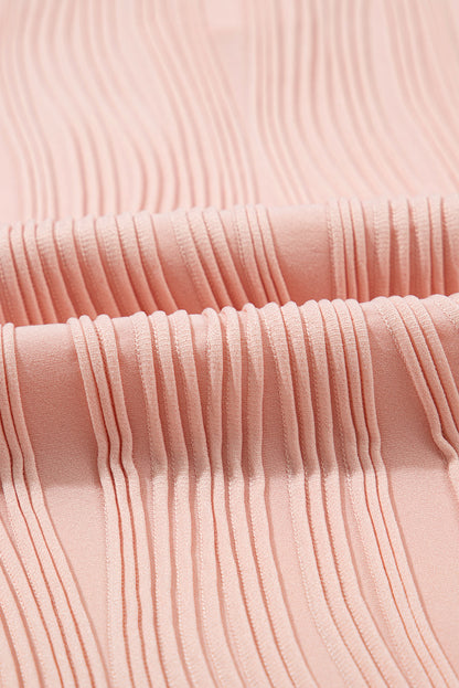 Wavy Textured Button V-Neck Cap Sleeve Tee