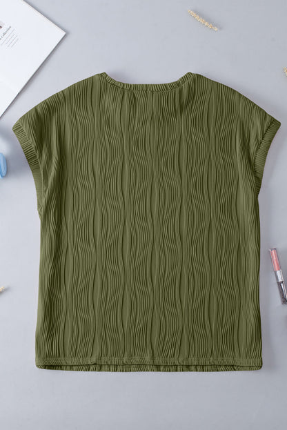 Plus Size Solid Wavy Textured Short Sleeve Tee