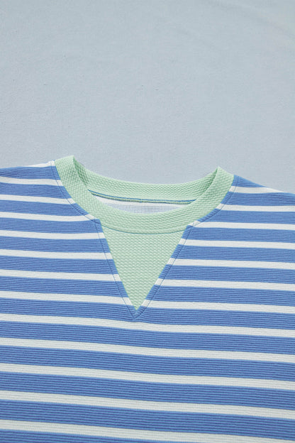 Stripe Contrast Trim Short Sleeve Top