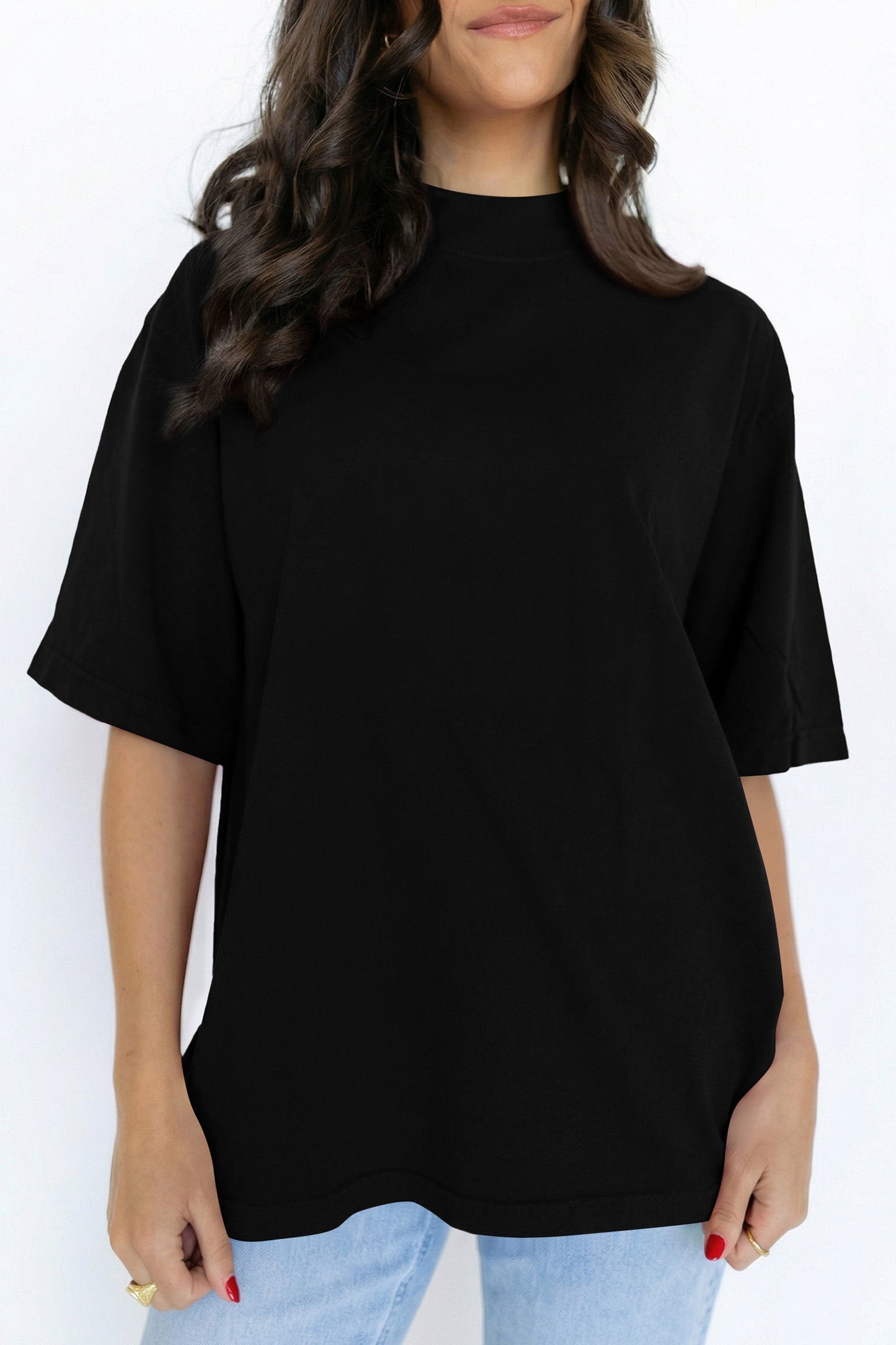 Solid High Neck Oversize Tee