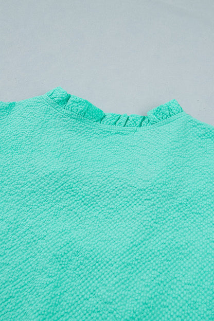 Flower Embroidered Puff Sleeve Frilled V-Neck Blouse