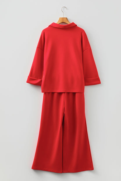 Solid V-Neck Pullover and Drawstring Pants Set