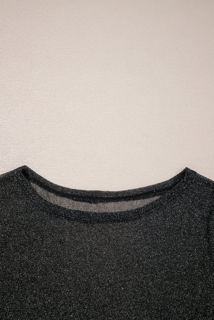 Metallic Glitter Mesh Long Sleeve Top