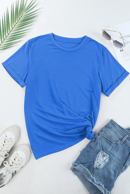 Solid Short Sleeve Crew Neck Tee