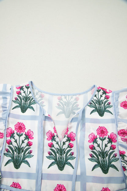 Floral Flutter Sleeve Split V-Neck Top