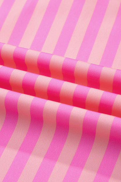 Stripe Split Neck Ruffle Sleeve Summer Blouse