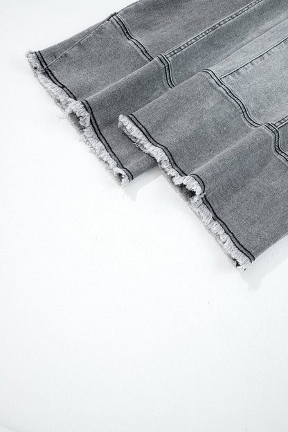 Denim Raw Hem Drawstring Wide Leg Pants