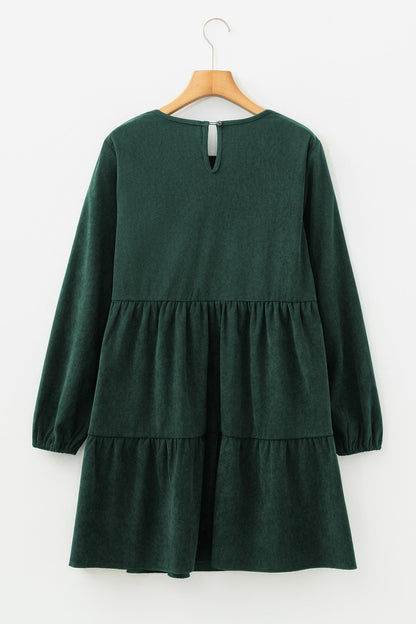 Solid Lantern Sleeve Tiered Mini Dress