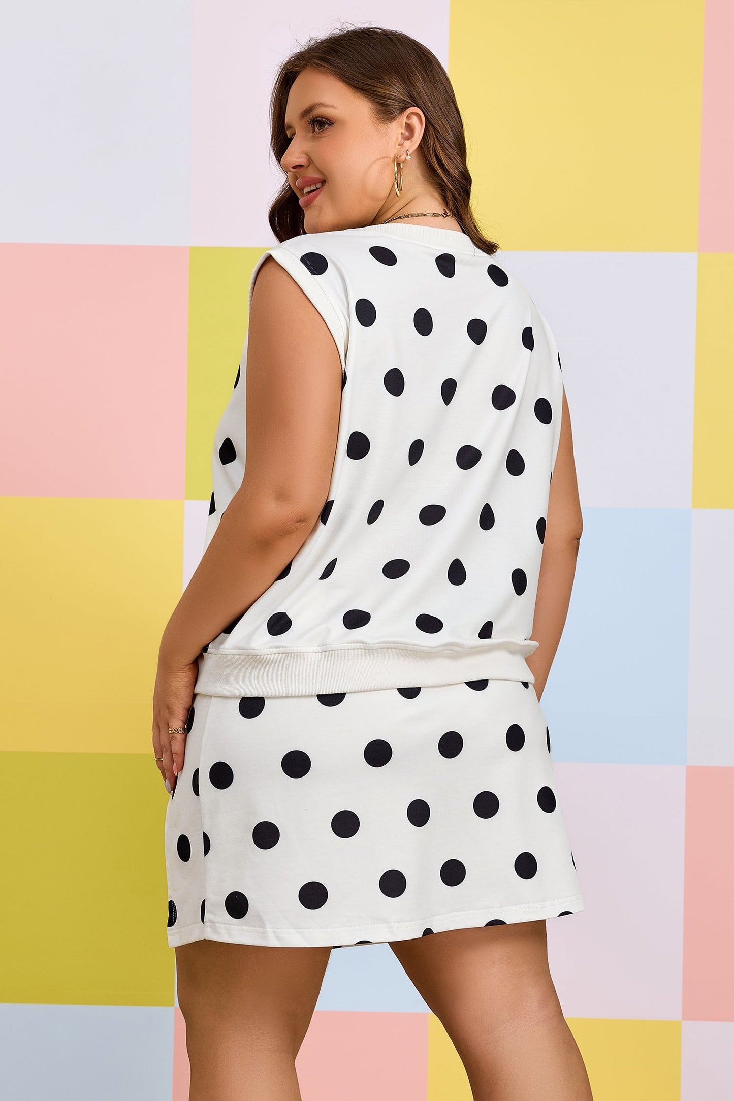 Plus Size Polka Dot Tank & Split Skort Set