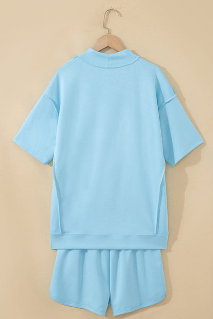 Solid Exposed Seam Mock Neck Tee & Shorts Set