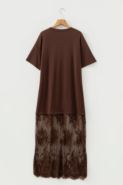 Solid Lace Patchwork Short Sleeve Maxi Dress