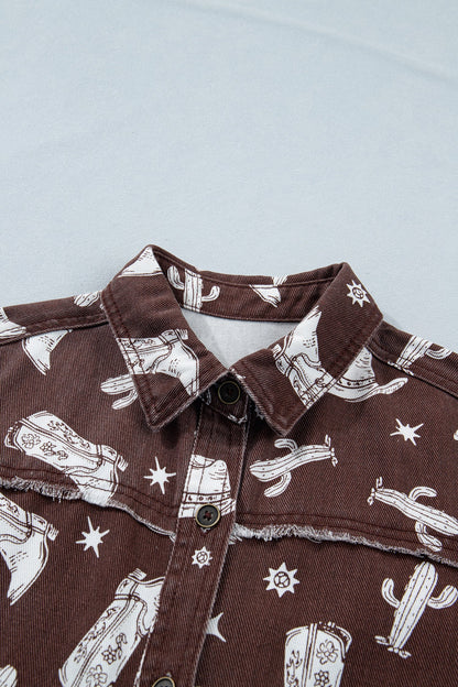 Western Cowgirl Cactus Raw Edge Denim Dress