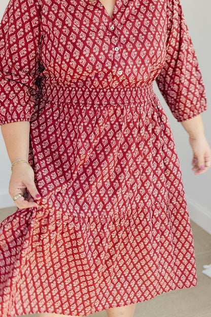 The Francesca Midi Dress in Spiced Merlot