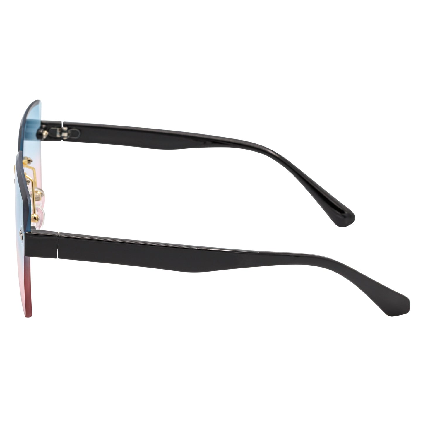 CASCADE - Rimless Oversize Square Sunglasses Black-Gold Blue-Pink Lens