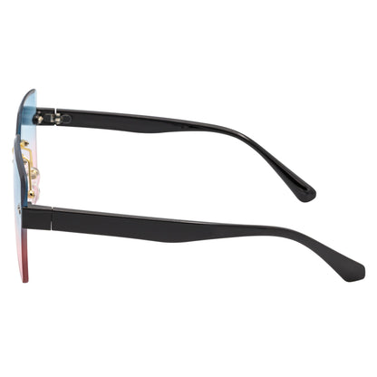 CASCADE - Rimless Oversize Square Sunglasses Black-Gold Blue-Pink Lens