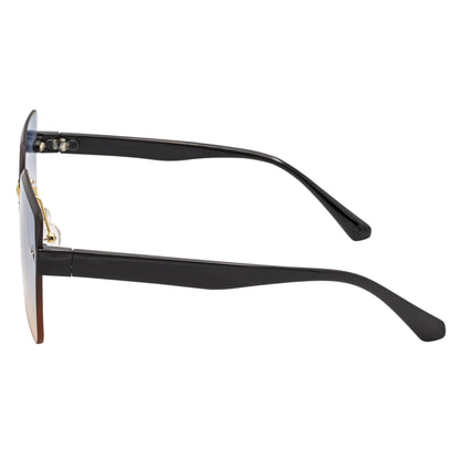 CASCADE - Rimless Oversize Square Sunglasses Black-Gold Blue-Tan Lens