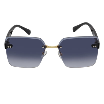 CASCADE - Rimless Oversize Square Sunglasses Black-Gold Lavender Lens