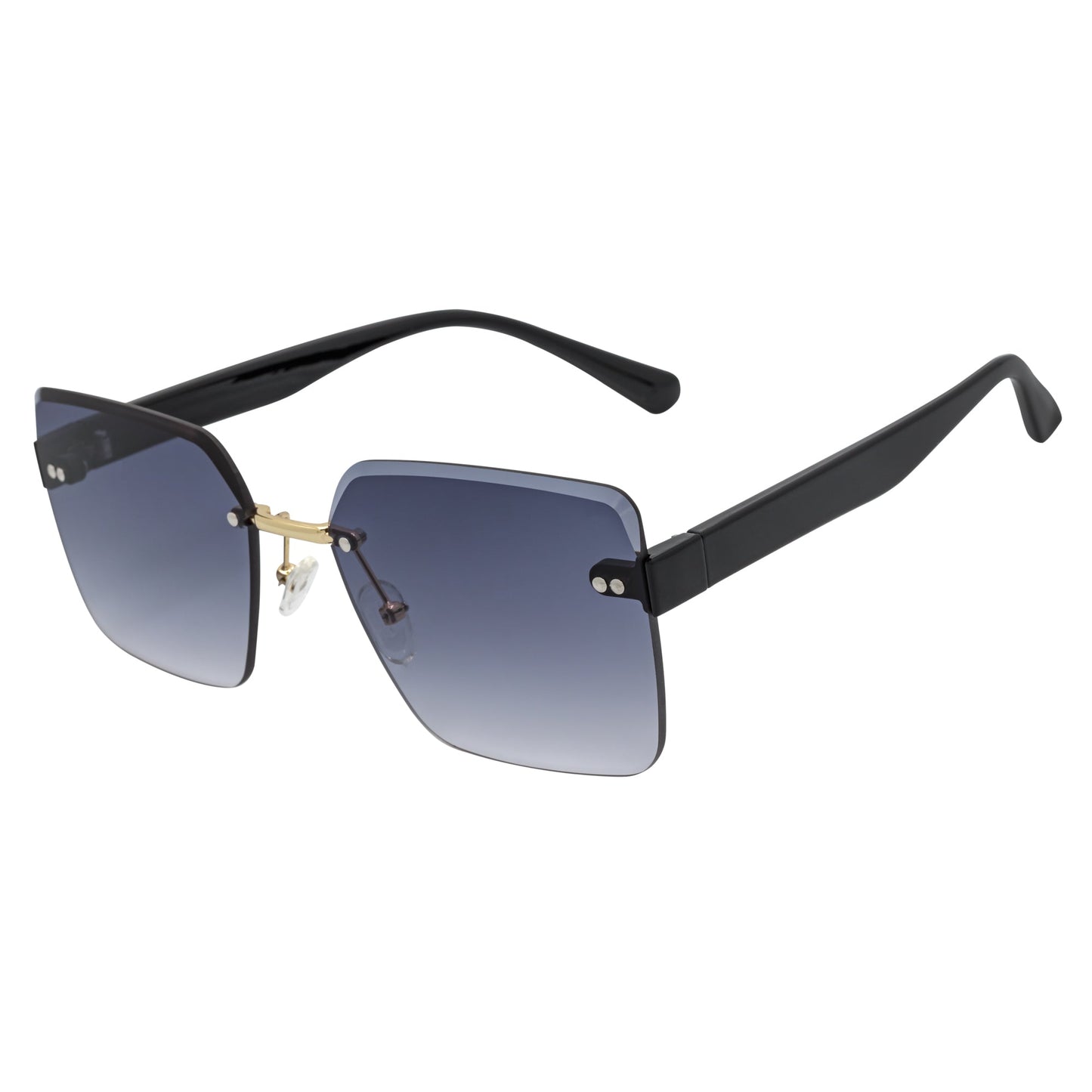 CASCADE - Rimless Oversize Square Sunglasses Black-Gold Lavender Lens