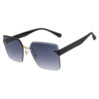 CASCADE - Rimless Oversize Square Sunglasses Black-Gold Lavender Lens