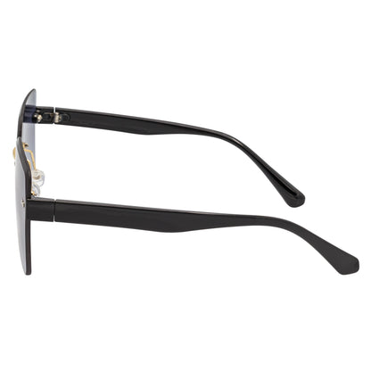 CASCADE - Rimless Oversize Square Sunglasses Black-Gold Lavender Lens