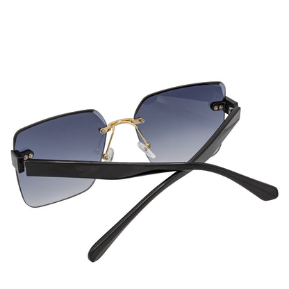CASCADE - Rimless Oversize Square Sunglasses Black-Gold Lavender Lens