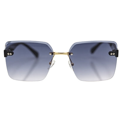 CASCADE - Rimless Oversize Square Sunglasses Black-Gold Lavender Lens