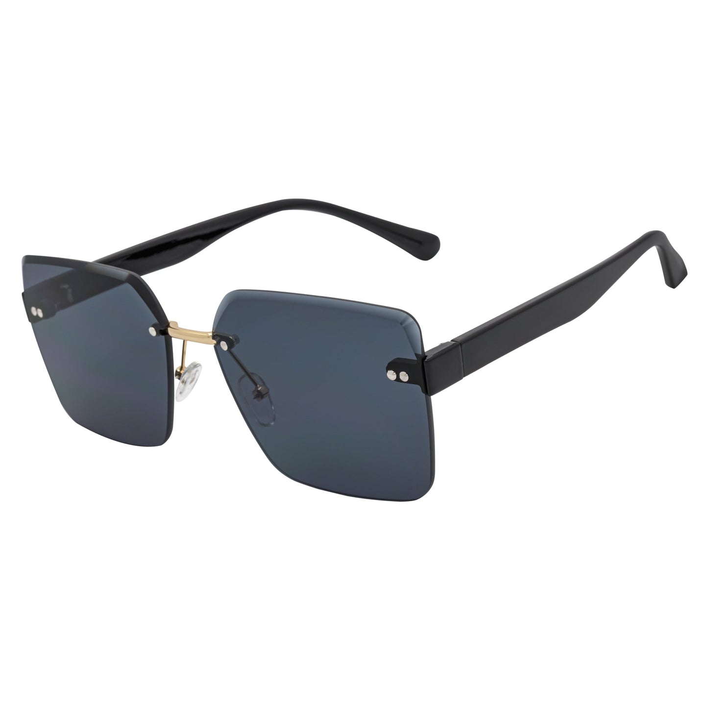 CASCADE - Rimless Oversize Square Sunglasses Black-Gold Smoke Lens