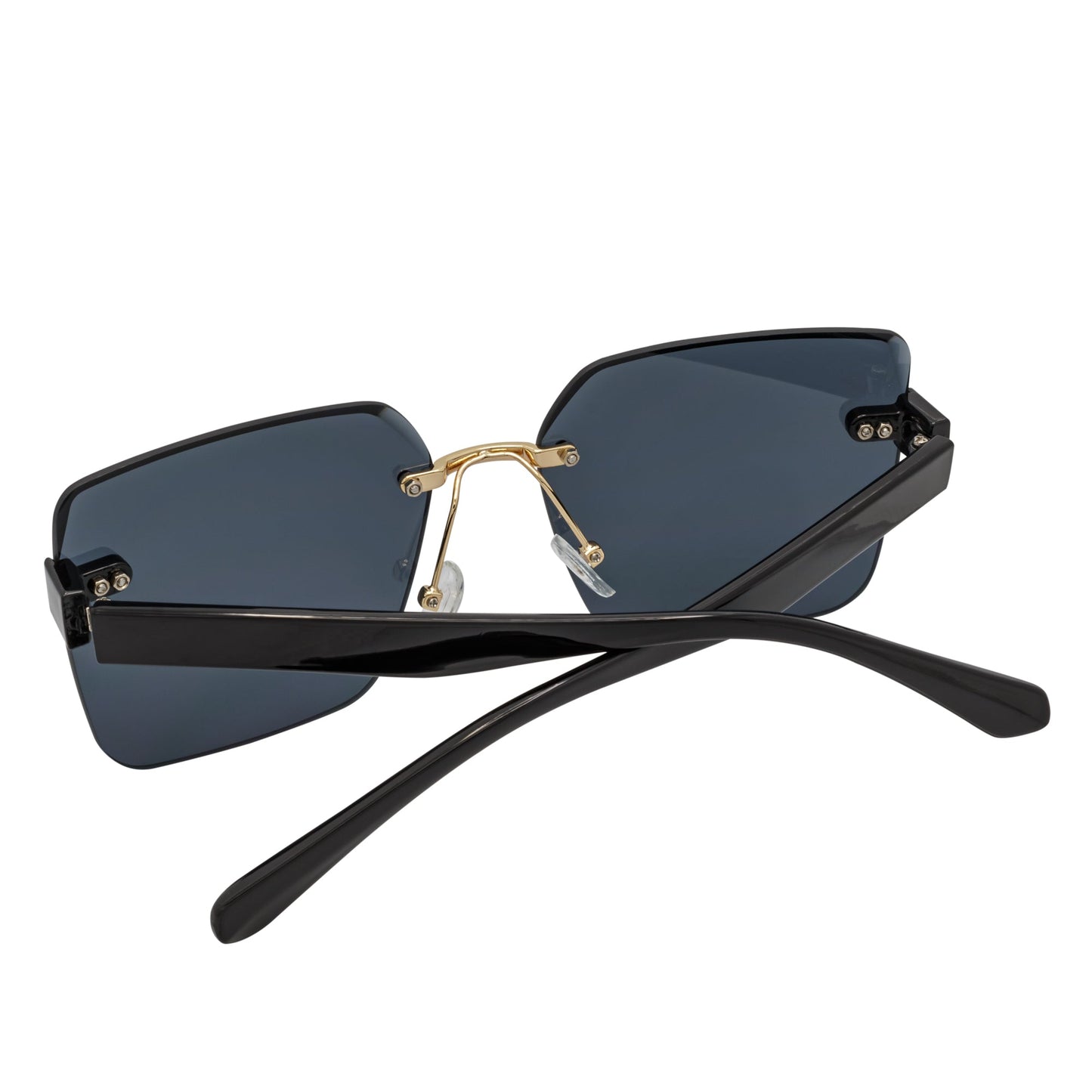 CASCADE - Rimless Oversize Square Sunglasses Black-Gold Smoke Lens