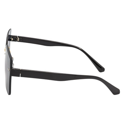 CASCADE - Rimless Oversize Square Sunglasses Black-Gold Smoke Lens