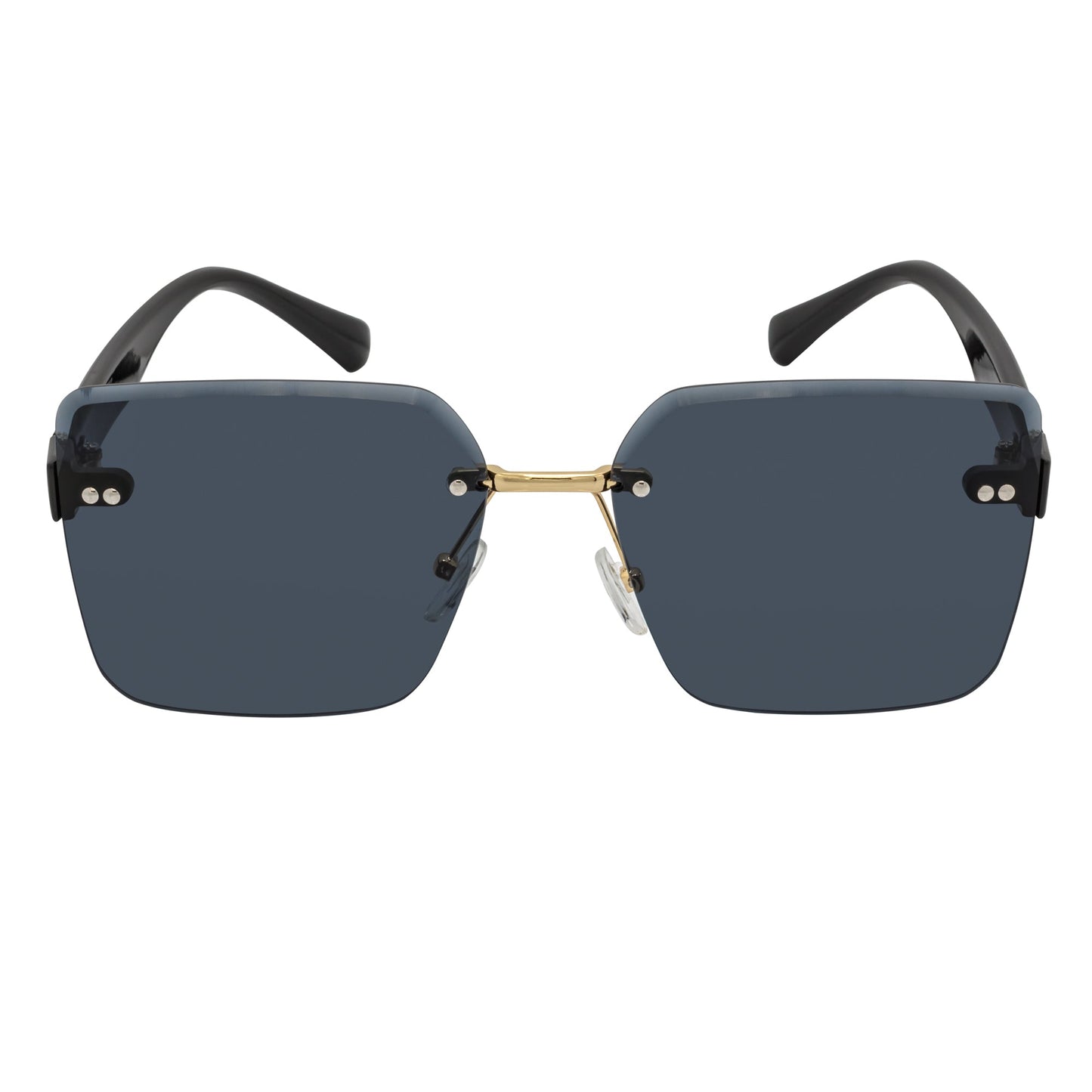 CASCADE - Rimless Oversize Square Sunglasses Black-Gold Smoke Lens