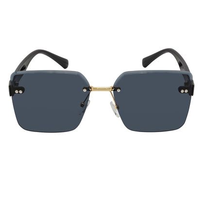 CASCADE - Rimless Oversize Square Sunglasses Black-Gold Smoke Lens