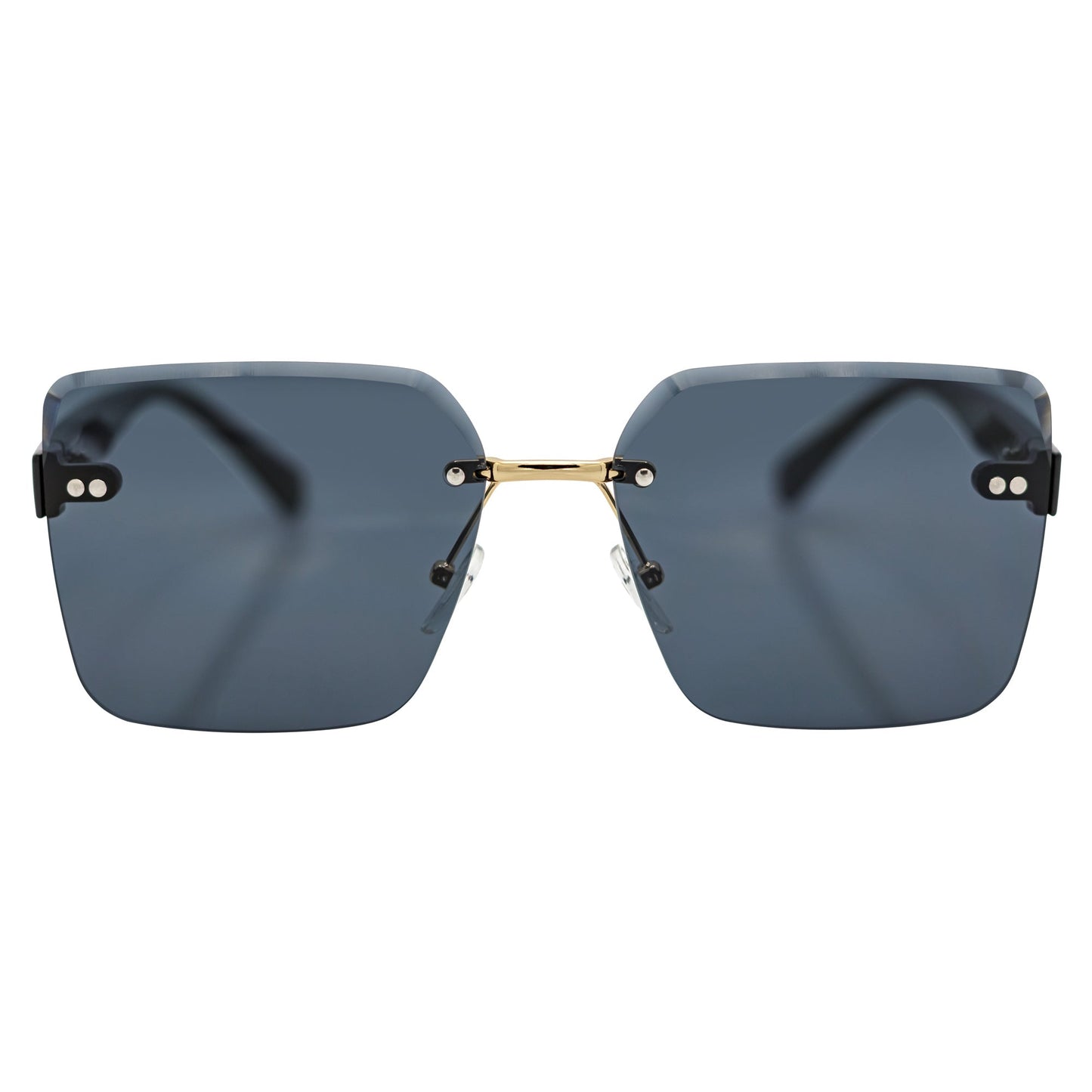 CASCADE - Rimless Oversize Square Sunglasses Black-Gold Smoke Lens