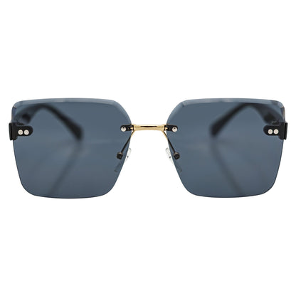 CASCADE - Rimless Oversize Square Sunglasses Black-Gold Smoke Lens