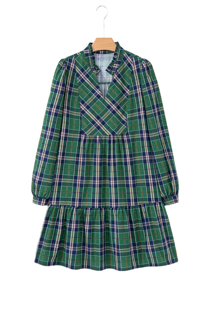 Plaid Frilled Collar Long Sleeve Mini Dress