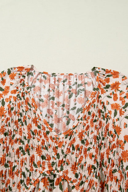 Plus Size Floral Long Sleeve V-Neck Babydoll Dress