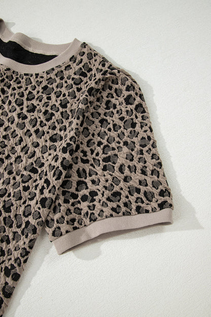 Plus Size Leopard Textured Short Sleeve T-Shirt