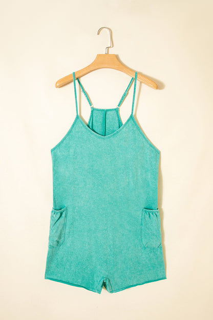 Mineral Wash Spaghetti Strap Pocketed Romper