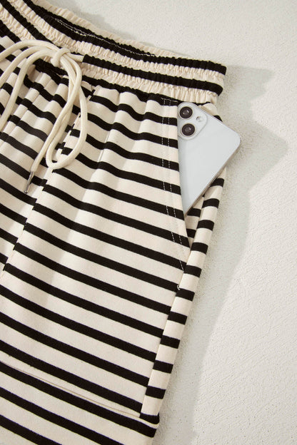 Stripe Colorblock Zip Polo & Drawstring Shorts Set